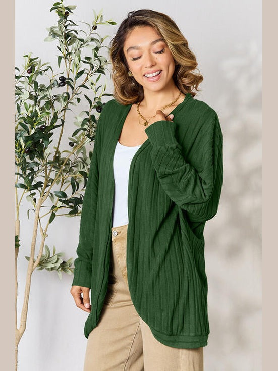 Women Basic Full Size Ribbed Cocoon Cardigan Sweater