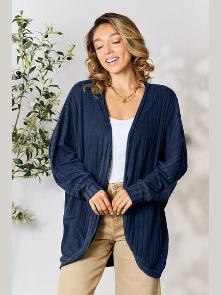 Women Basic Full Size Ribbed Cocoon Cardigan Sweater
