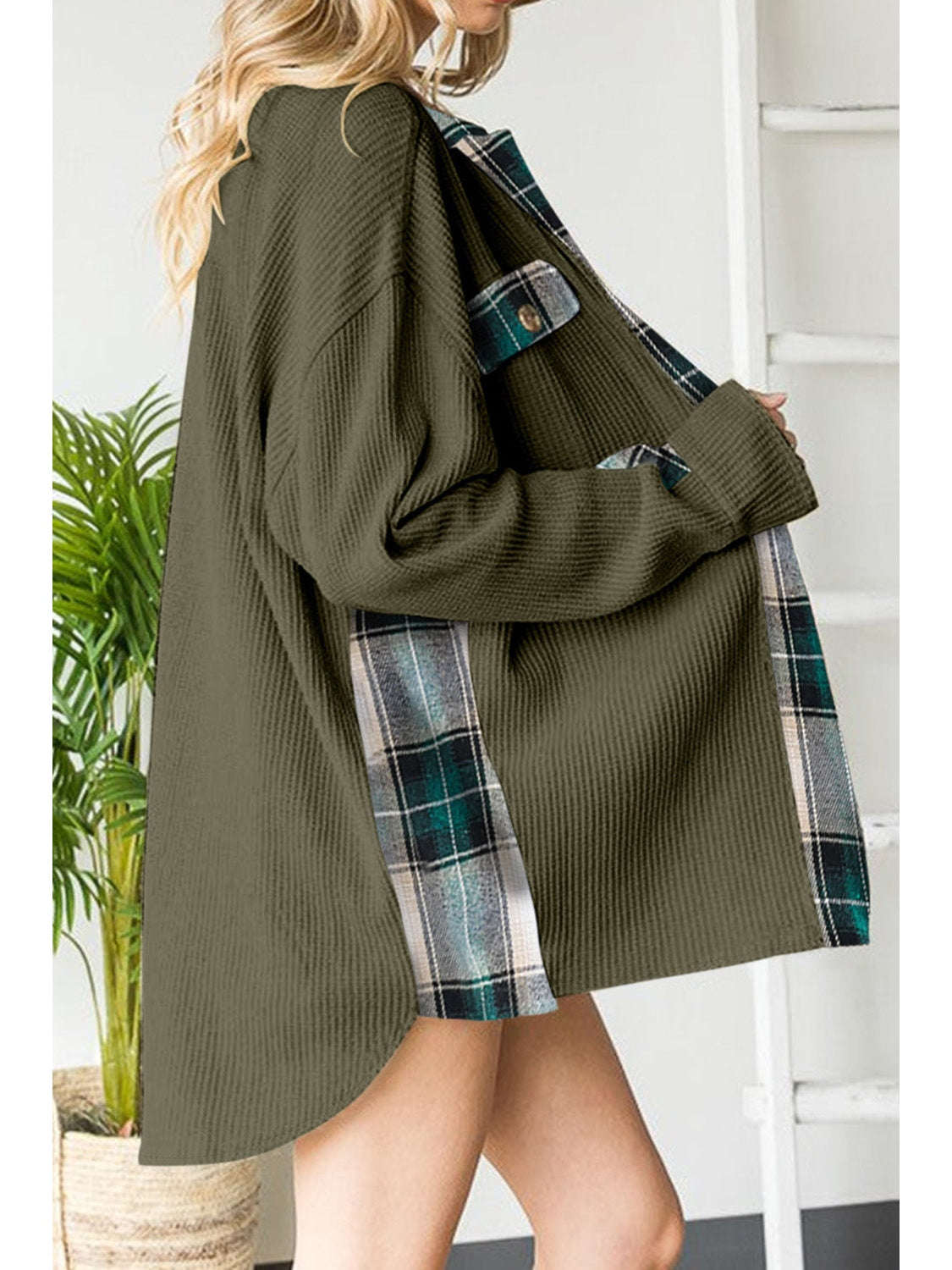 Plaid Button Down Collared Jacket