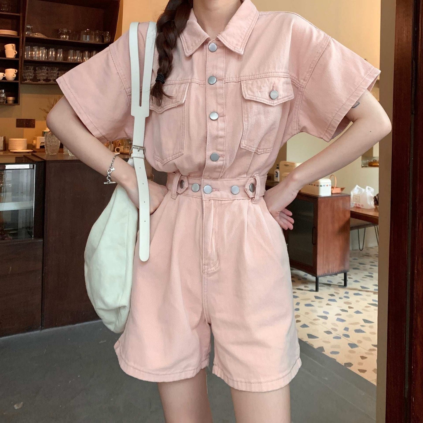 Workwear Denim Jumpsuit Women Summer Thin