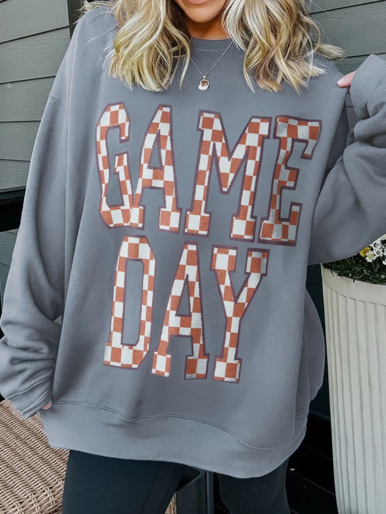 Game Day Checkered Oversized Sweatshirt