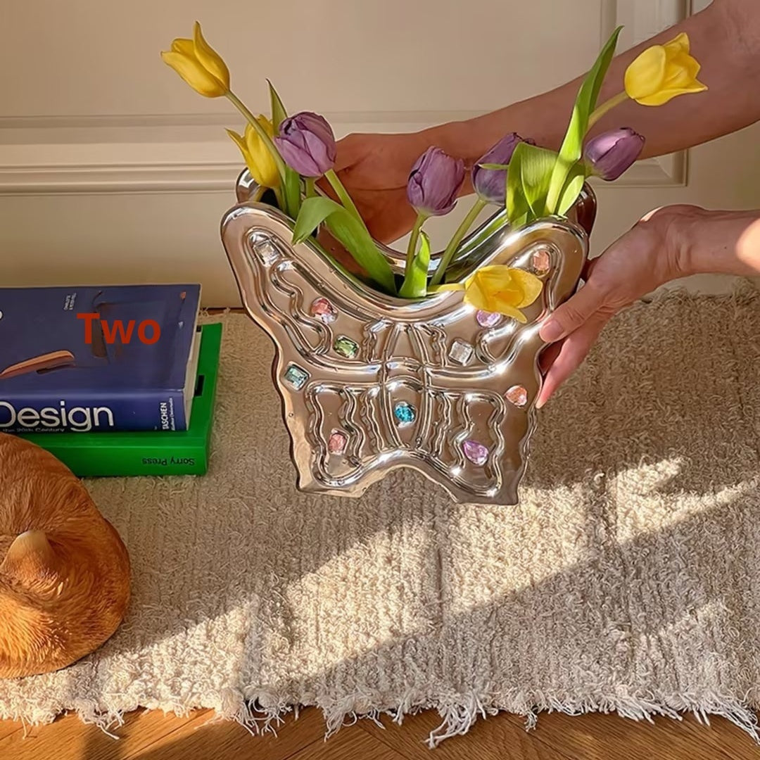 Silver Electroplated Aromatherapy Diffuse Butterfly Flower Arrangement Vase