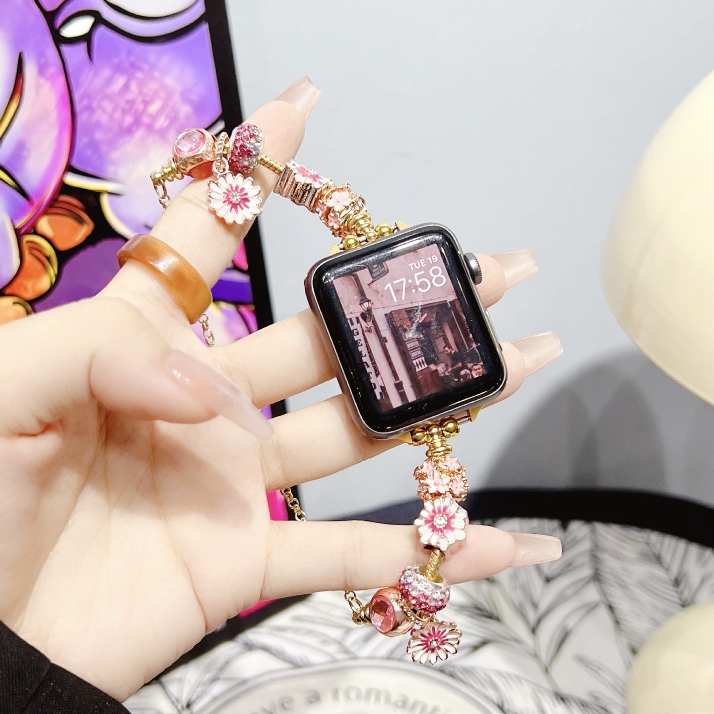 Watch With Red Flower Geometry