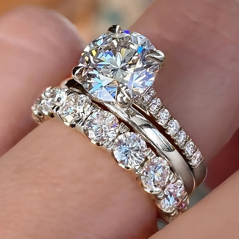 Elegant Three-piece Set Inlaid Zircon Elegant Diamond Ring