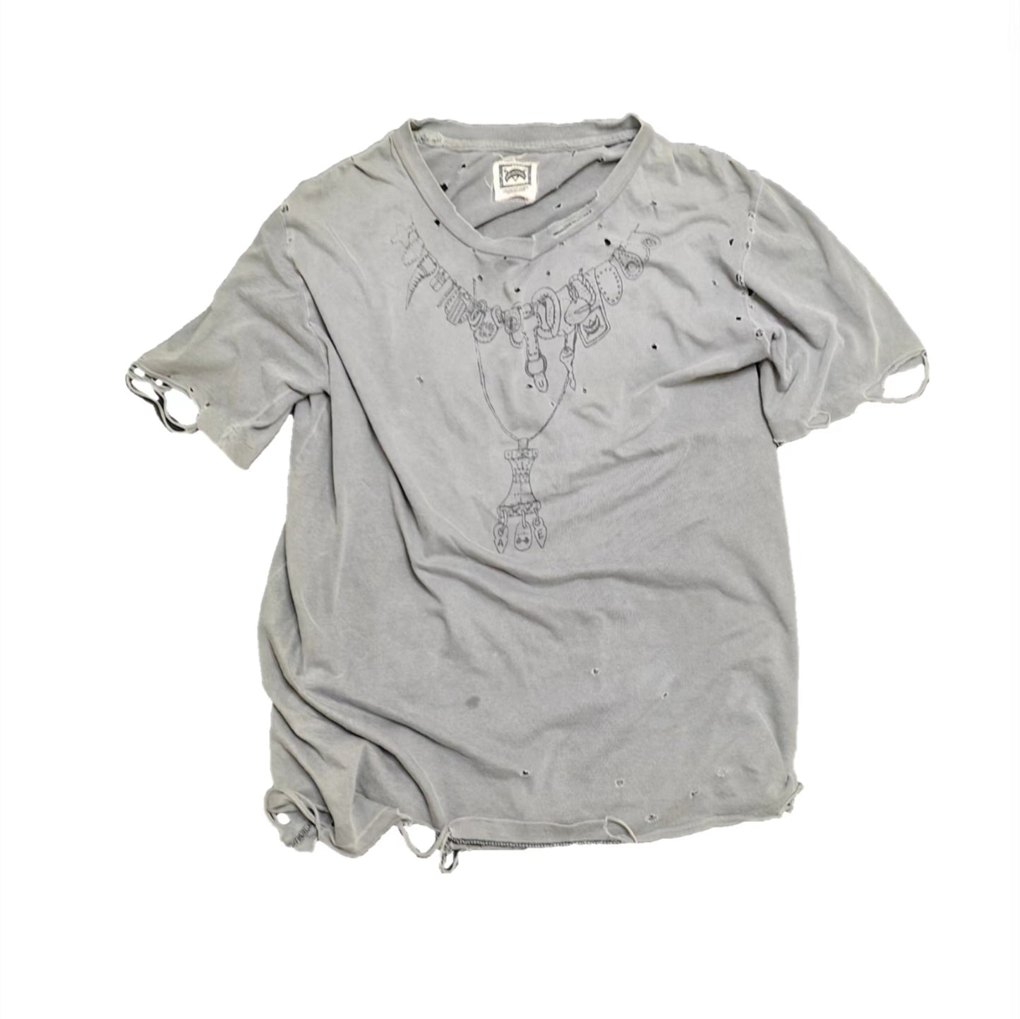 Damaged Neck lace Reworked Washed Short Sleeves