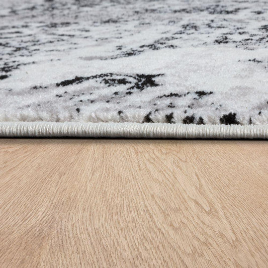 Designer Rug Ornamental Vintage Look Black White