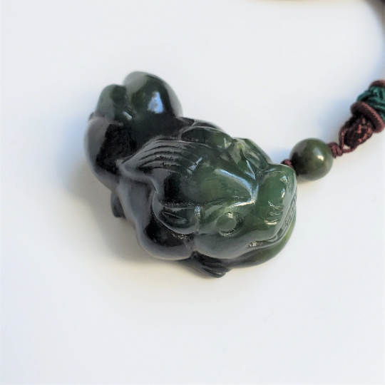 Dark Green Jade Pendant, Pi Xiu 44mm