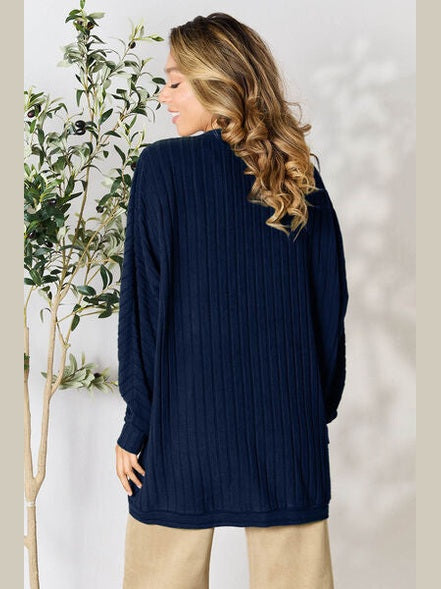 Women Basic Full Size Ribbed Cocoon Cardigan Sweater