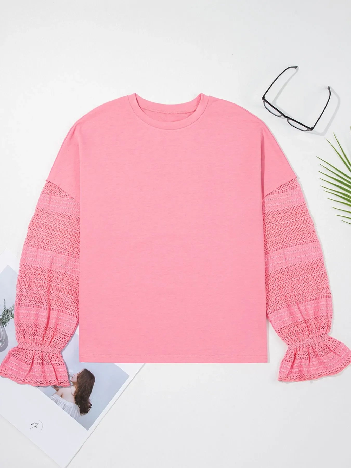 Lace Detail Flounce Sleeve Sweatshirt