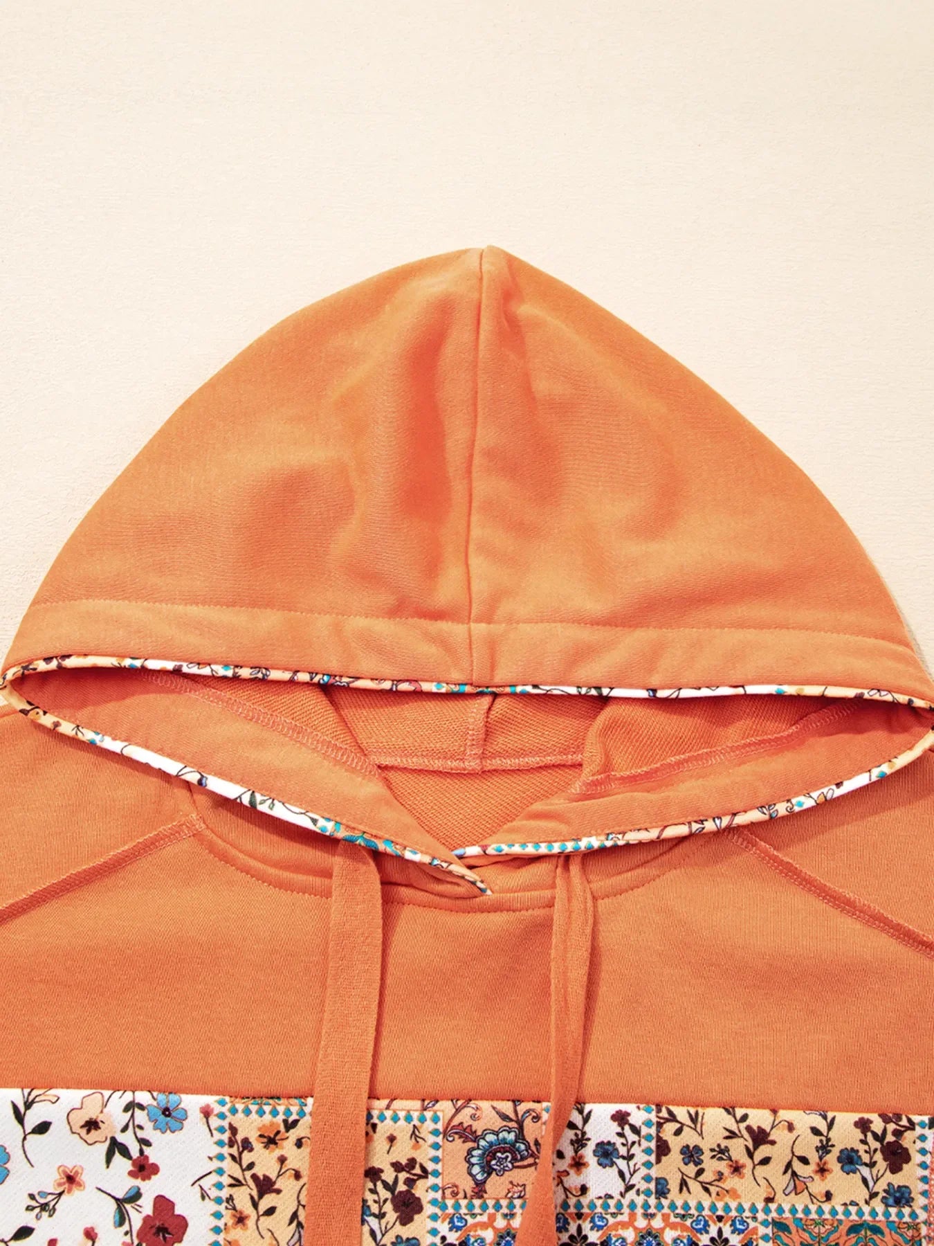 Floral Patchwork Hoodie with Drawstring