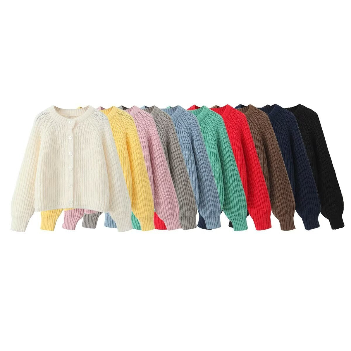 Women's Puff Sleeve Knitted Cardigan Sweater