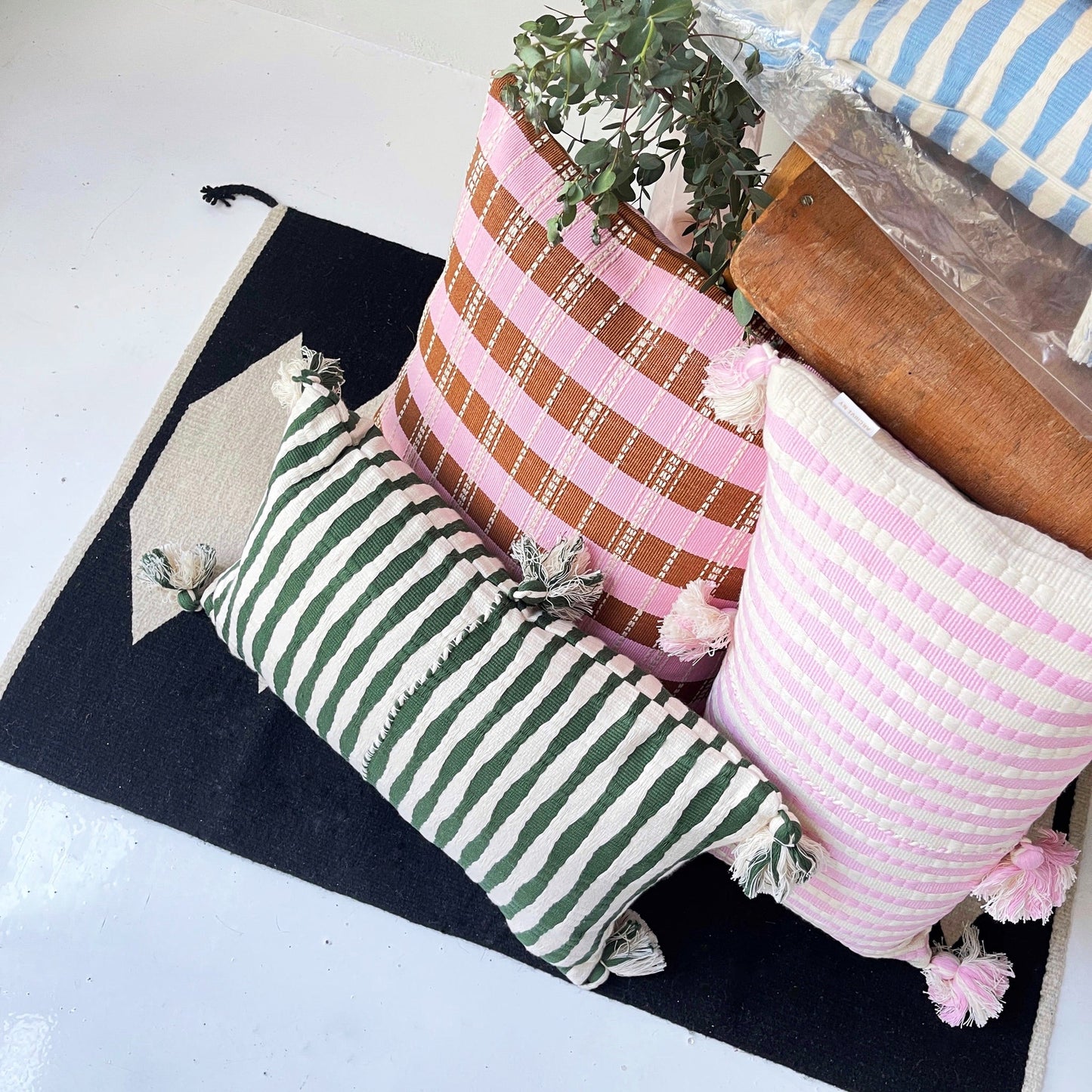 Santiago Grid Pillow - Baby Pink & Umber - 18"x18"