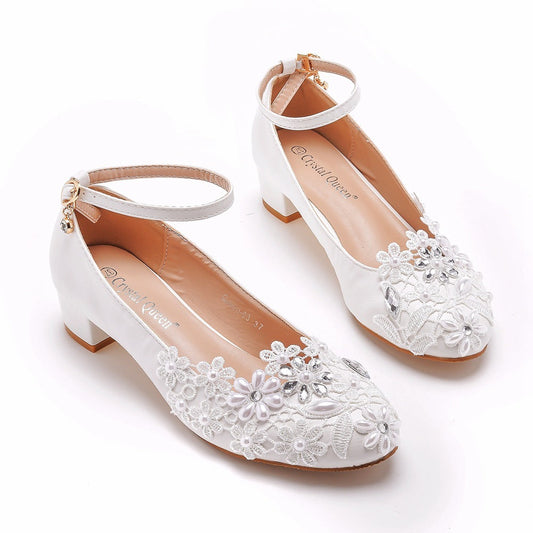 Elegant White Lace Shoes for Women - PU Leather (Sizes 35-43)