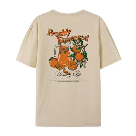 Orange Fruit T-Shirts Back Print Loose Botanical T Shirt Wom