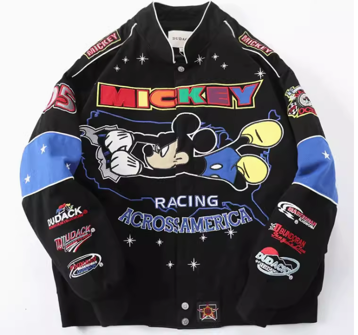 Black Baseball Jacket with Mickey Design (One Piece)