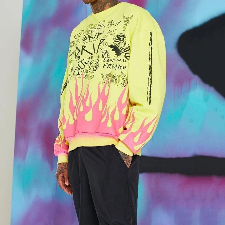 Men's Cotton Jackets With Flame Lettering