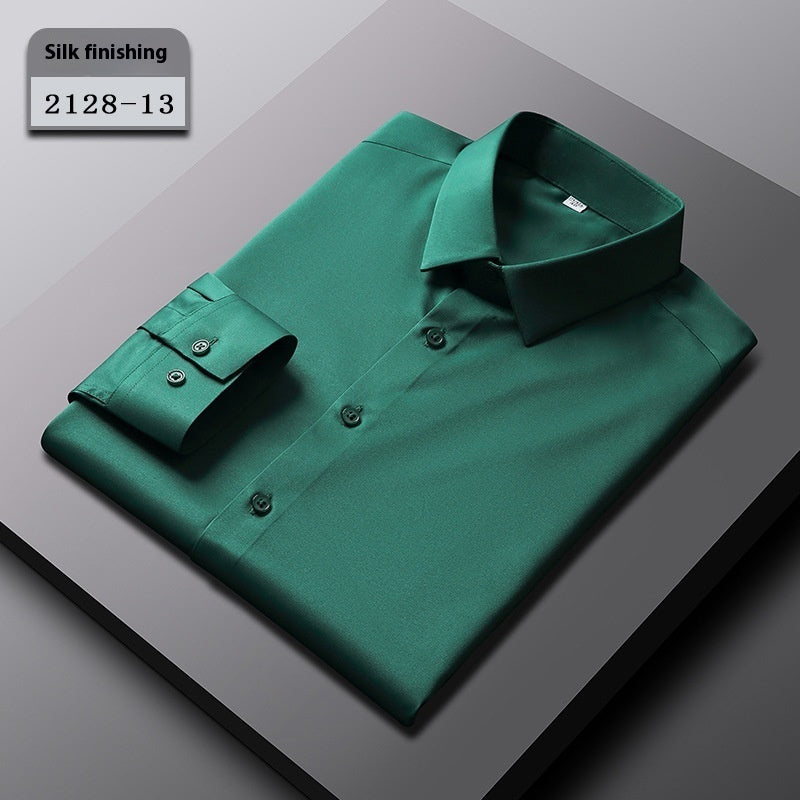 Elastic Silk Men's Long-sleeved Non-ironing Solid Color Breathable Shirt