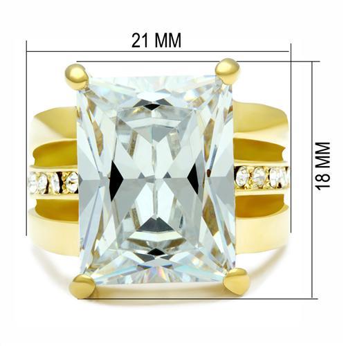 GL089 - IP Gold(Ion Plating) Brass Ring with AAA Grade CZ in Clear