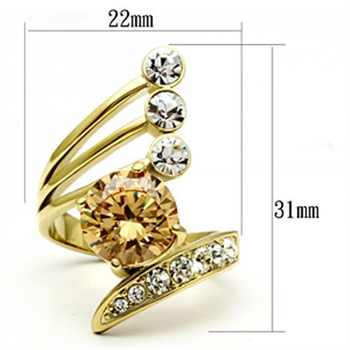 GL300 - IP Gold(Ion Plating) Brass Ring with AAA Grade CZ in Champagne