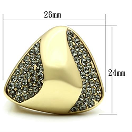 GL311 - IP Gold(Ion Plating) Brass Ring with Top Grade Crystal in Black Diamond