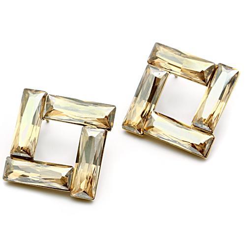 GL344 - IP Gold(Ion Plating) Brass Earrings with Top Grade Crystal in Topaz