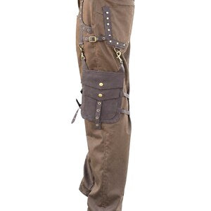 Men's Dark Brown Steampunk Pants – Victorian Gothic Utility Trousers with Detachable D-Ring Pockets