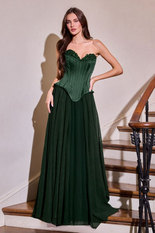 Corset Gown Sweetheart Neckline Chiffon Draped Skirt Lace-Up Back Scarf Detail