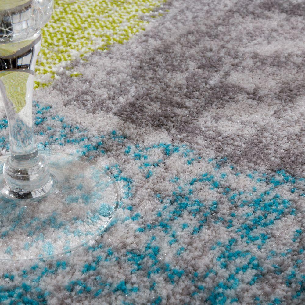 Living Room Rug Designer Striking Colour Combination Check Turquoise Green Grey