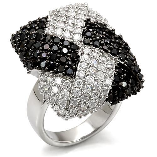 LO1587 - Rhodium + Ruthenium Brass Ring with AAA Grade CZ in Black Diamond