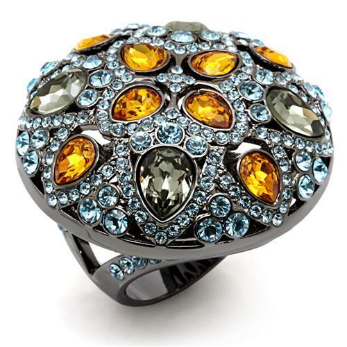 LO1636 - TIN Cobalt Black Brass Ring with Top Grade Crystal in Multi Color