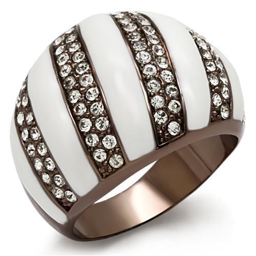 LO1646 - Chocolate Gold Brass Ring with Top Grade Crystal in Clear
