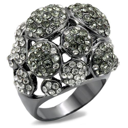 LO1672 - TIN Cobalt Black Brass Ring with Top Grade Crystal in Black Diamond