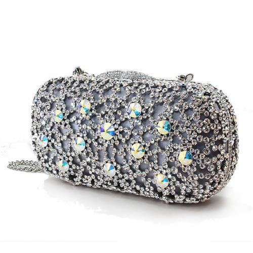 LO2364 - Imitation Rhodium White Metal Clutch with Top Grade Crystal in White