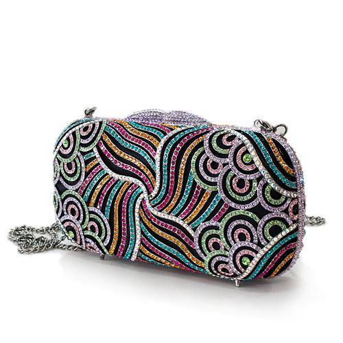 LO2365 - Imitation Rhodium White Metal Clutch with Top Grade Crystal in Multi Color