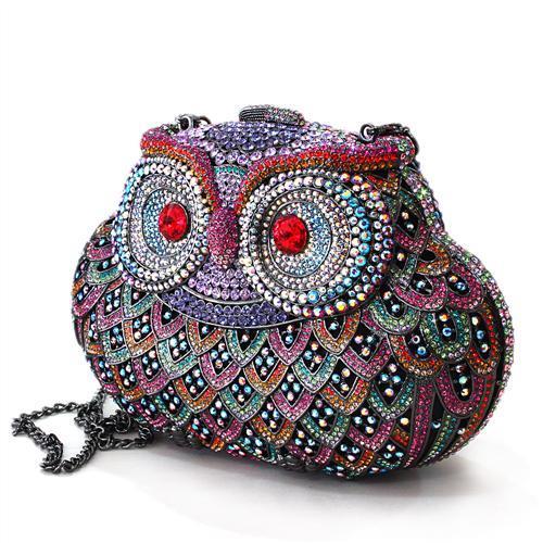 LO2368 - Ruthenium White Metal Clutch with Top Grade Crystal in Multi Color