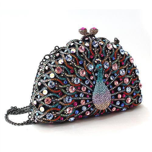LO2370 - Ruthenium White Metal Clutch with Top Grade Crystal in Multi Color