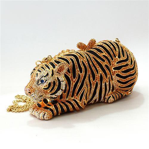 LO2371 - Gold White Metal Clutch with Top Grade Crystal in Multi Color
