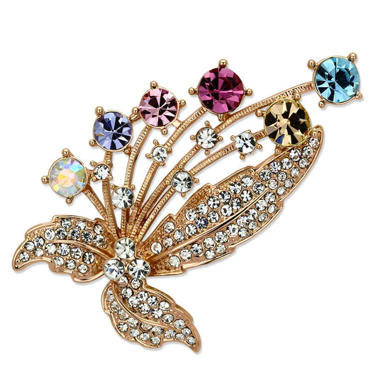 LO2922 - Flash Rose Gold White Metal Brooches with Top Grade Crystal in Multi Color