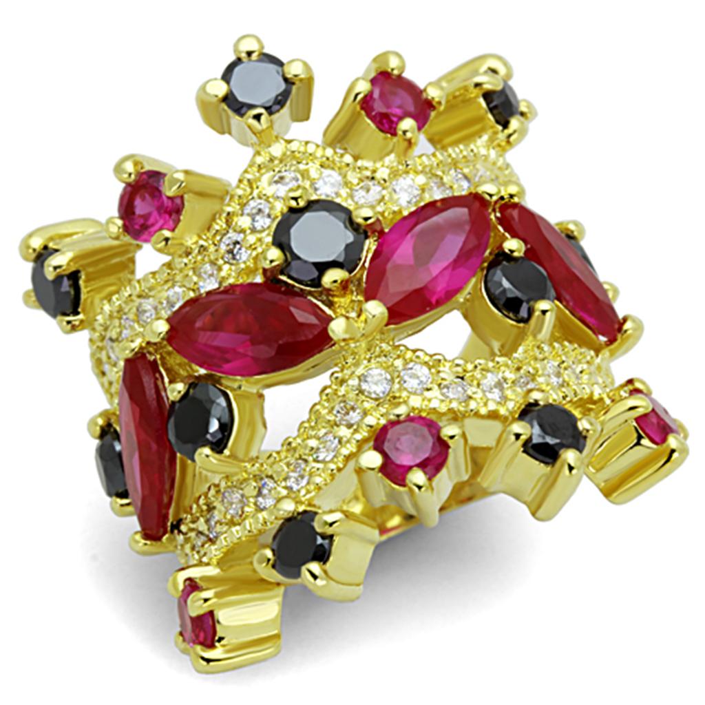 LO3252 - Gold Brass Ring with AAA Grade CZ in Multi Color