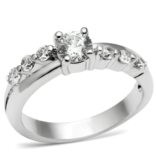 LO4713 - Rhodium Brass Ring with AAA Grade CZ in Clear