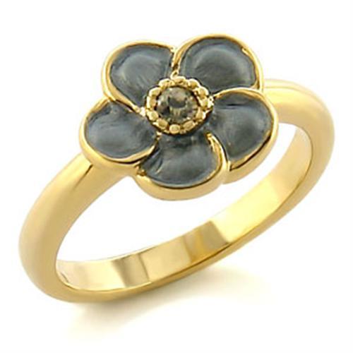 LO538 - Gold White Metal Ring with Top Grade Crystal in Black Diamond