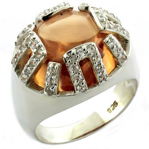 LOAS1039 - Rhodium 925 Sterling Silver Ring with AAA Grade CZ in Champagne