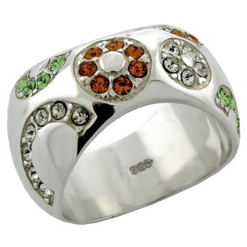 LOAS1073 - High-Polished 925 Sterling Silver Ring with Top Grade Crystal in Multi Color