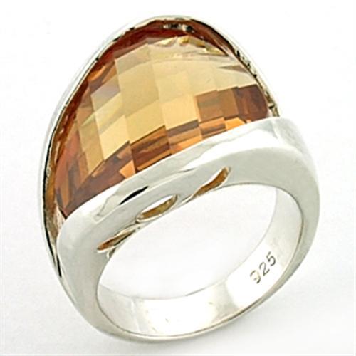 LOAS775 - Rhodium 925 Sterling Silver Ring with AAA Grade CZ in Champagne