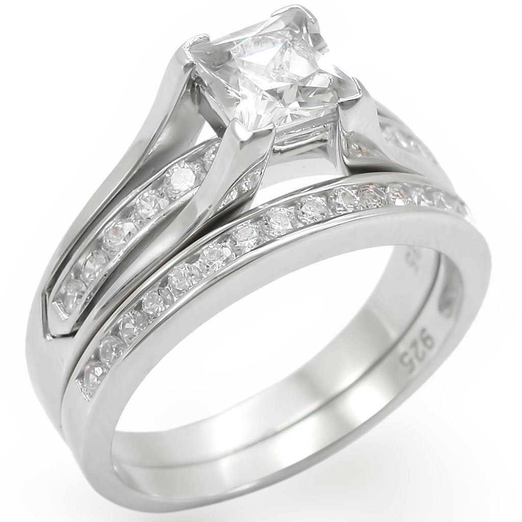 LOS256 - Rhodium 925 Sterling Silver Ring with AAA Grade CZ in Clear