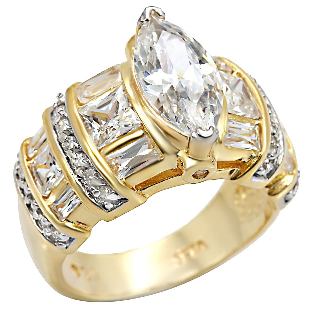 LOS414 - Gold+Rhodium 925 Sterling Silver Ring with AAA Grade CZ in Clear