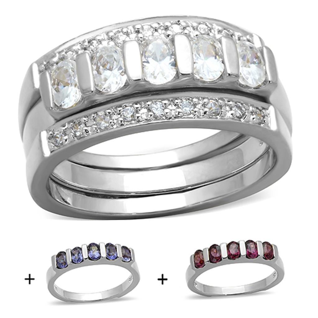 LOS748 - Silver 925 Sterling Silver Ring with AAA Grade CZ in Multi Color