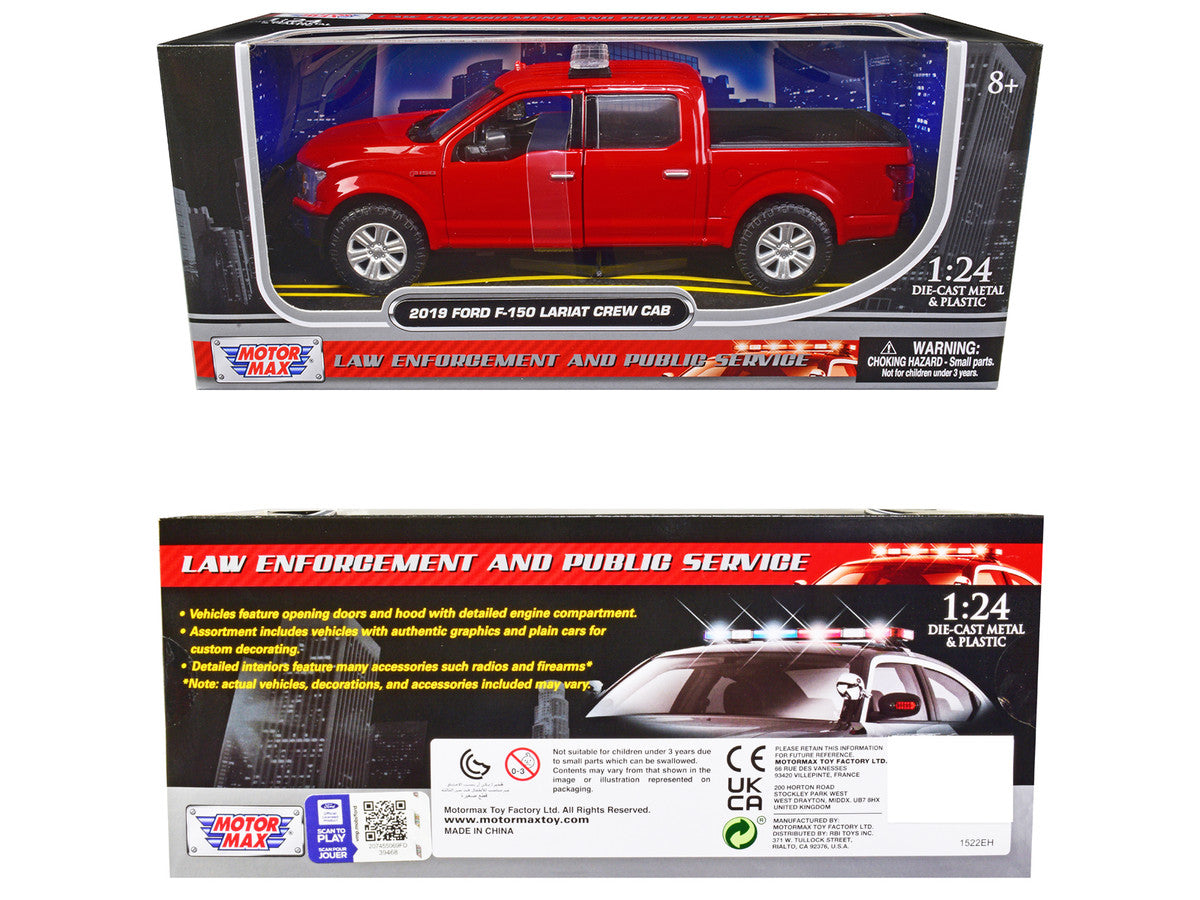 2019 Ford F-150 Lariat Crew Cab Pickup Truck Unmarked Fire Department Red "Law Enforcement and Public Service" Series 1/24 Diecast Model Car by Motormax