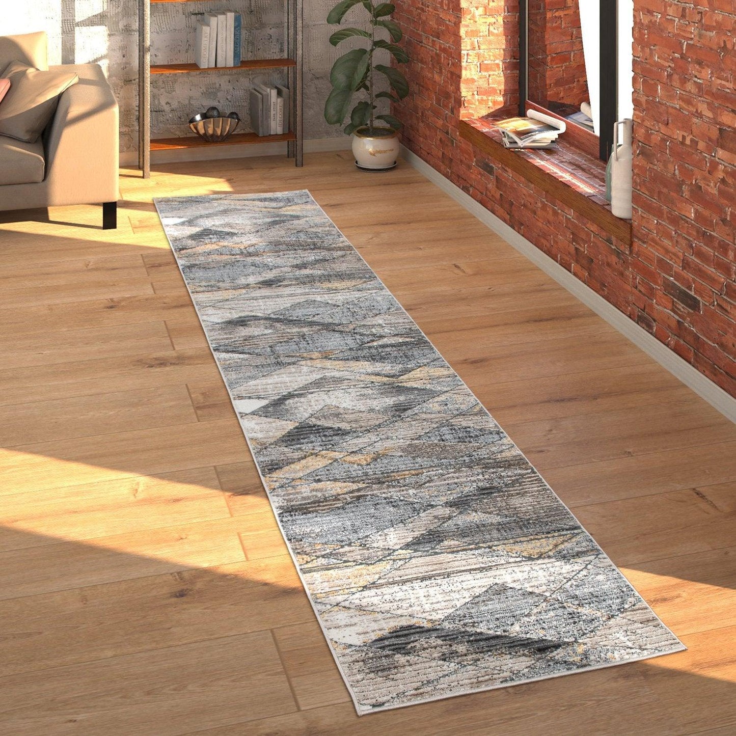 Modern Area Rug Abstract Design 3D Effect in Grey Yellow