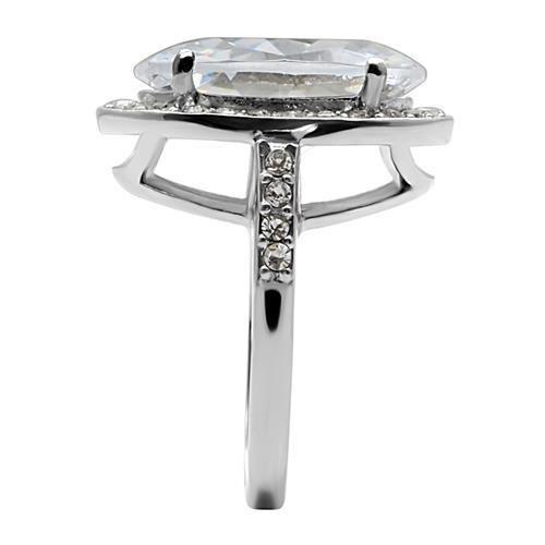 TK010- High polished (no plating) Stainless Steel Ring with AAA Grade CZ in Clear